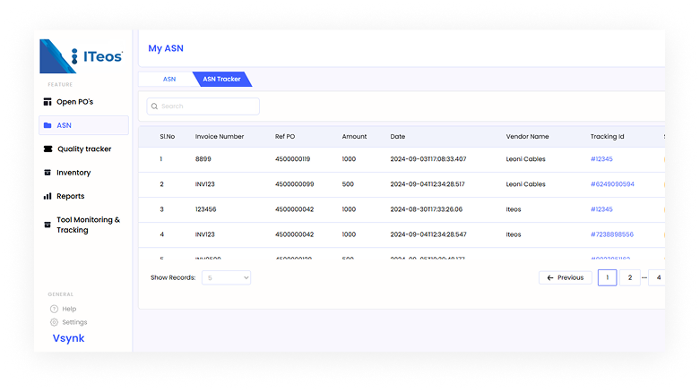 Vendor Portal application interface